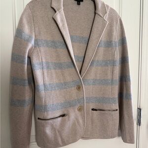 Talbots Petites Blazer size Medium Beige Striped Cardigan Sweater Pockets EC